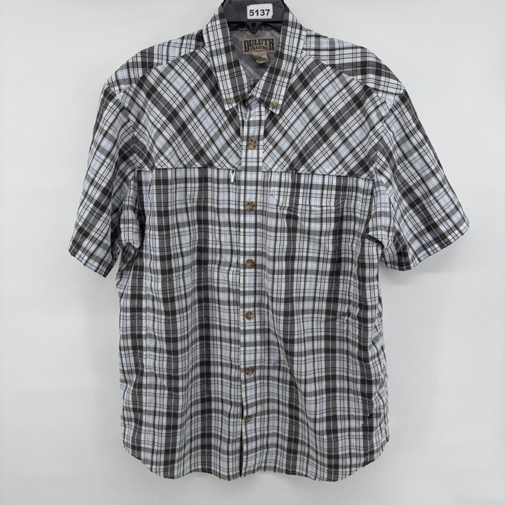 Duluth Trading Co Shirt Mens Large Gray Plaid Performance Fishing Hiking